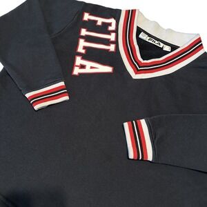 Vintage FILA Spelled Out V‎ Neck Sweatshirt Women's Medium Blue And Red Sweater